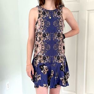 Free People Blue Paisley Tie Back Dress